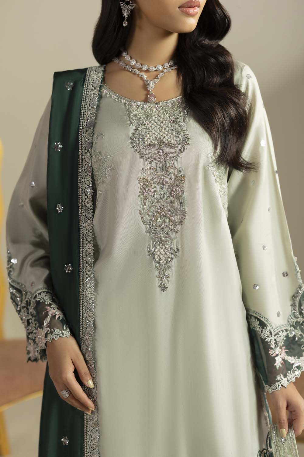 Raw Silk Hand-Embellished Suit — Pista| Rosh Creations