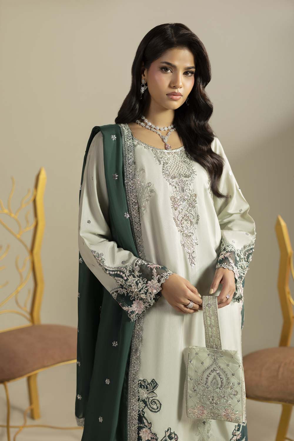 Raw Silk Hand-Embellished Suit — Pista| Rosh Creations