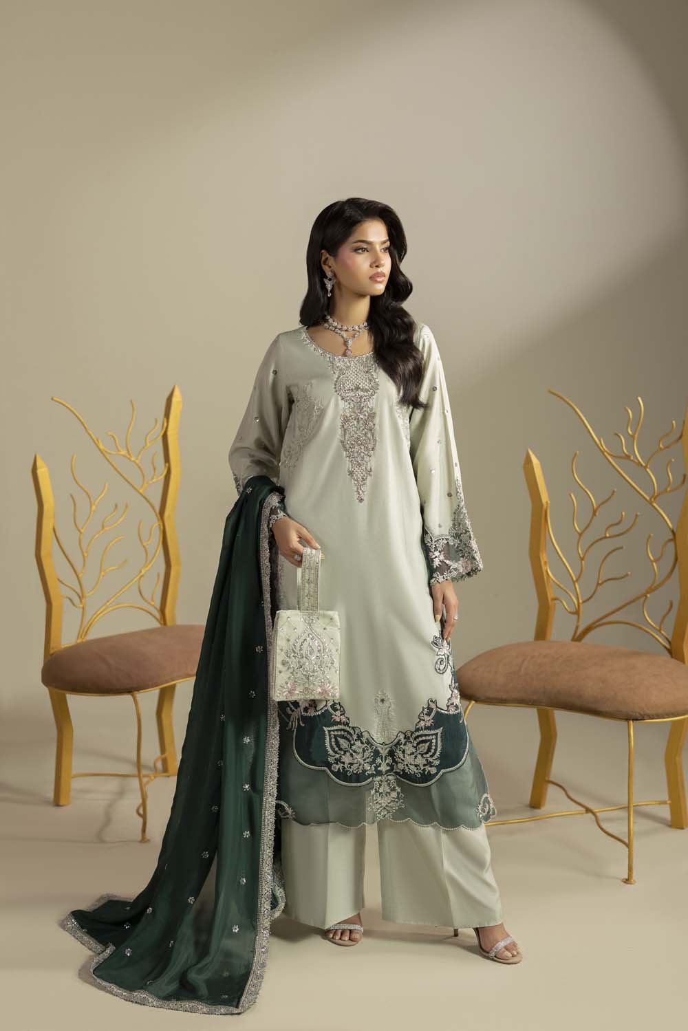 Raw Silk Hand-Embellished Suit — Pista| Rosh Creations