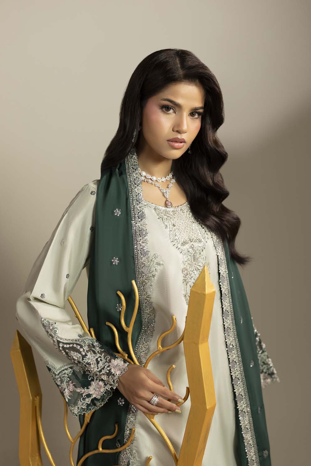 Raw Silk Hand-Embellished Suit — Pista| Rosh Creations