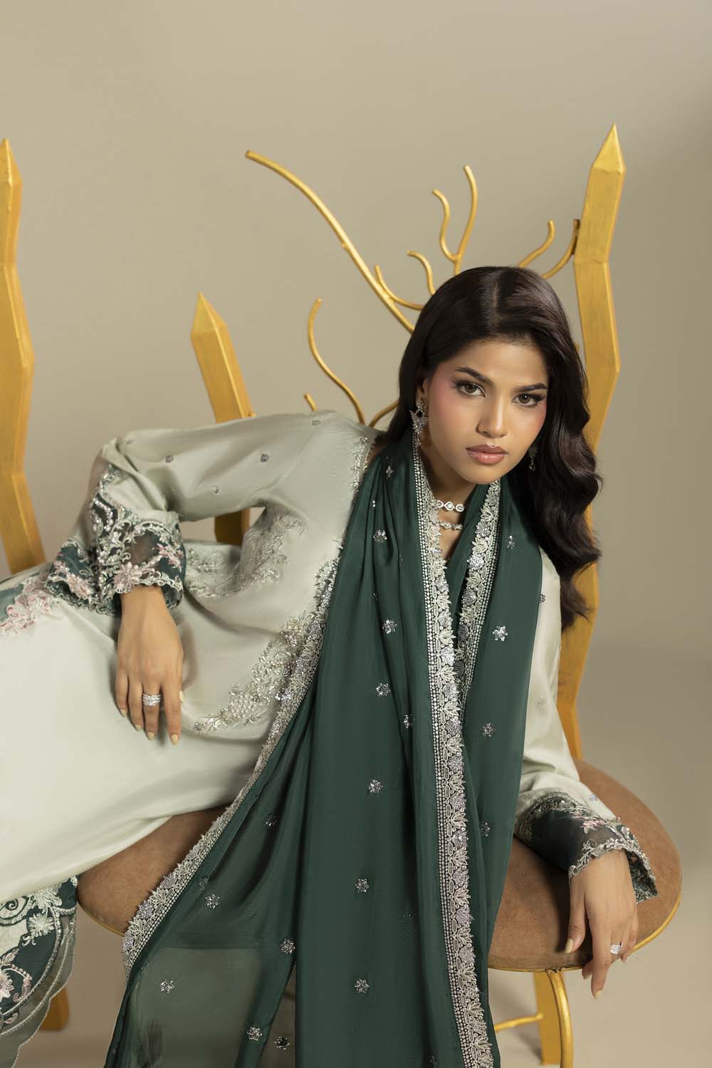 Raw Silk Hand-Embellished Suit — Pista| Rosh Creations