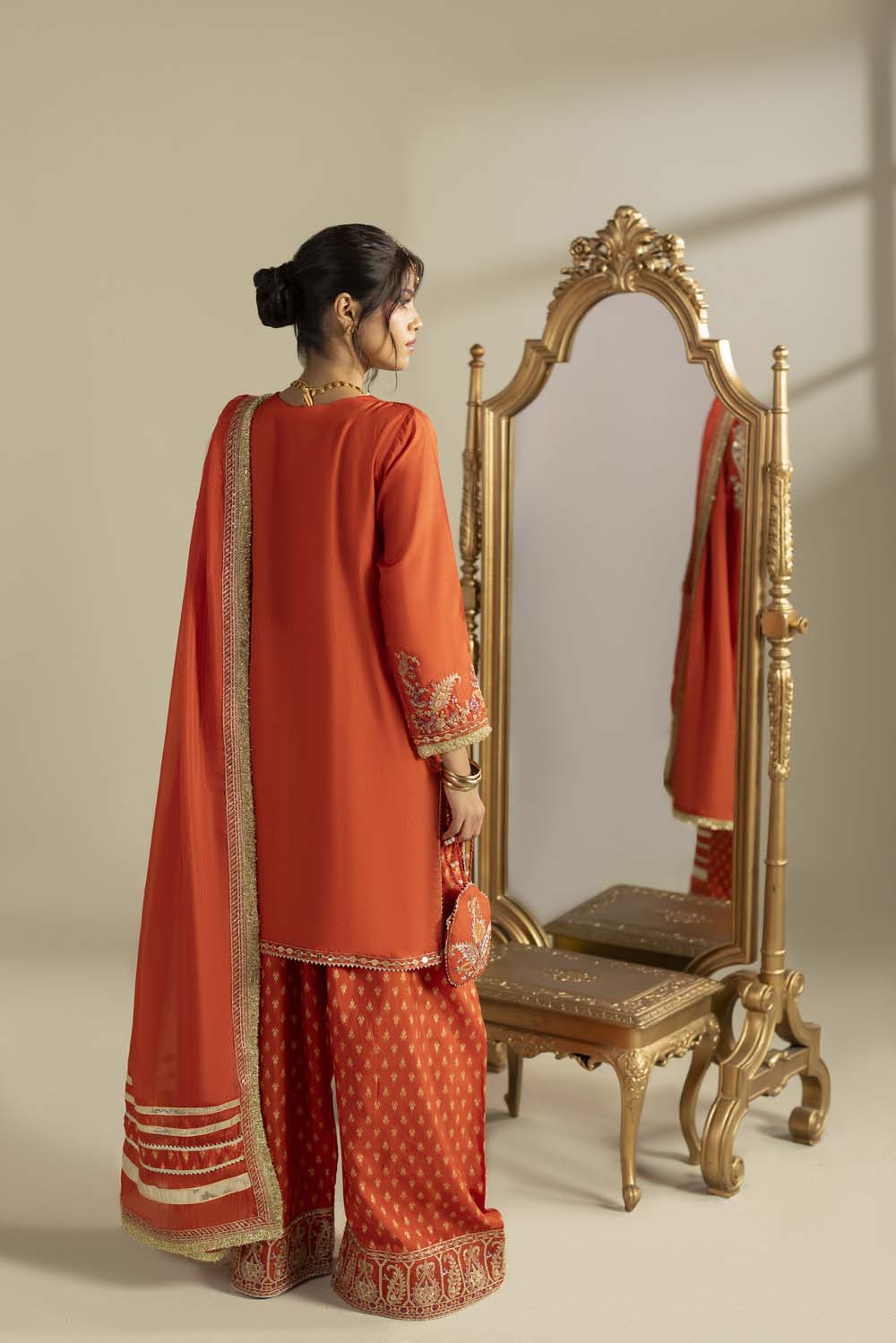 Raw Silk Hand-Embellished Suit — Rust | Rosh Creations