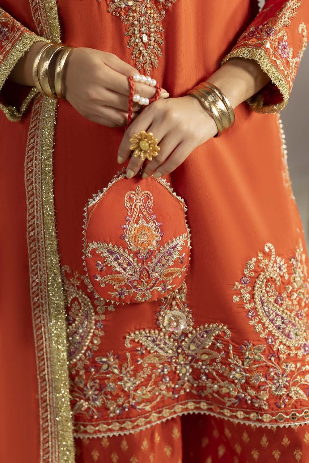 Raw Silk Hand-Embellished Suit — Rust | Rosh Creations