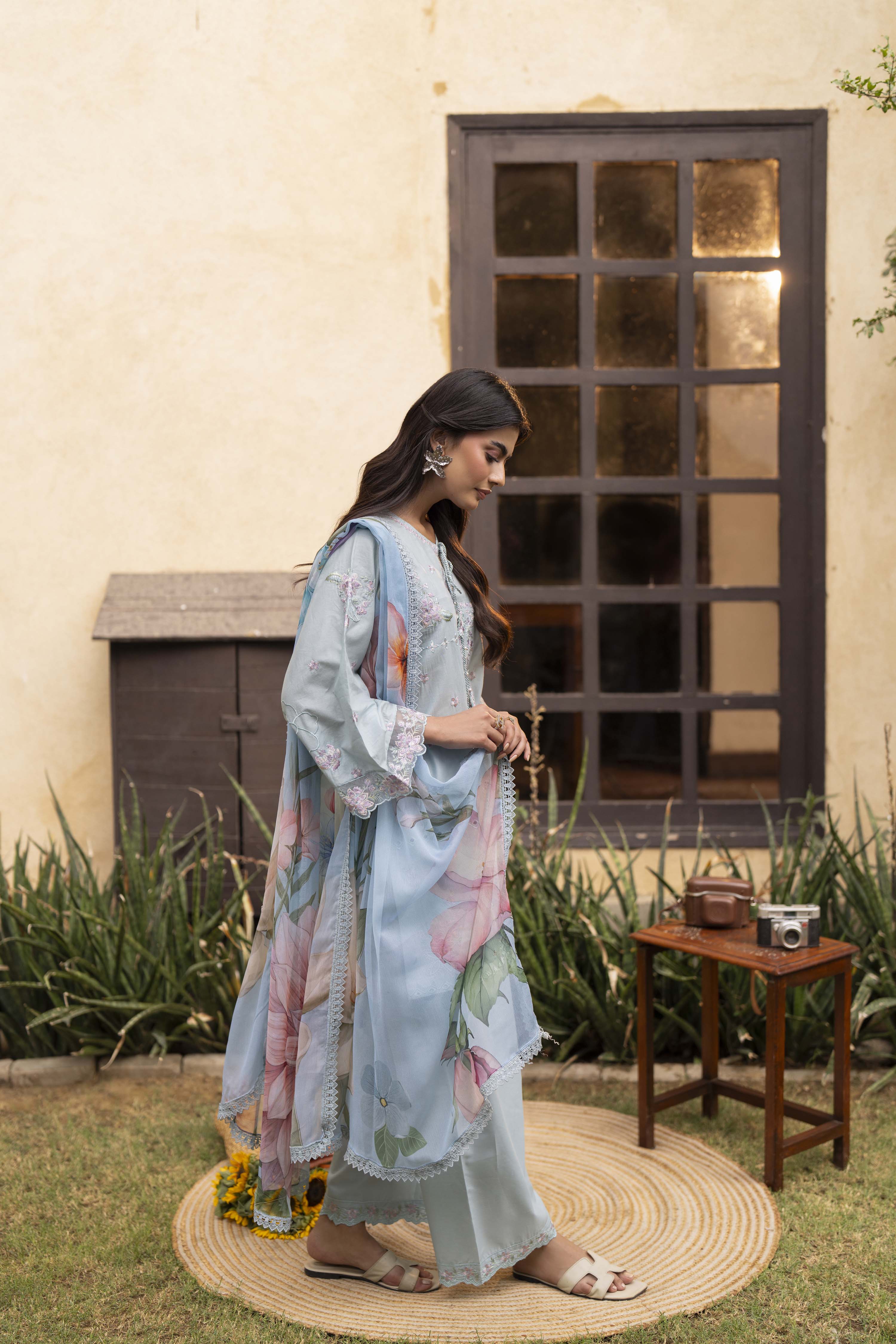 Stella Embroidered Cotton Stitched 3 Piece Suit | Rosh Creations