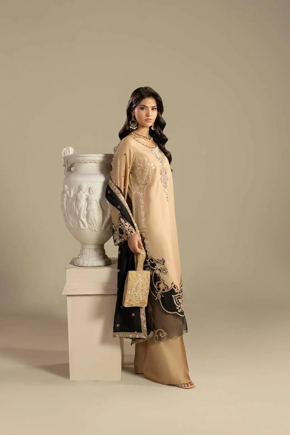 Raw Silk Hand-Embellished Suit — Gold | Rosh Creations