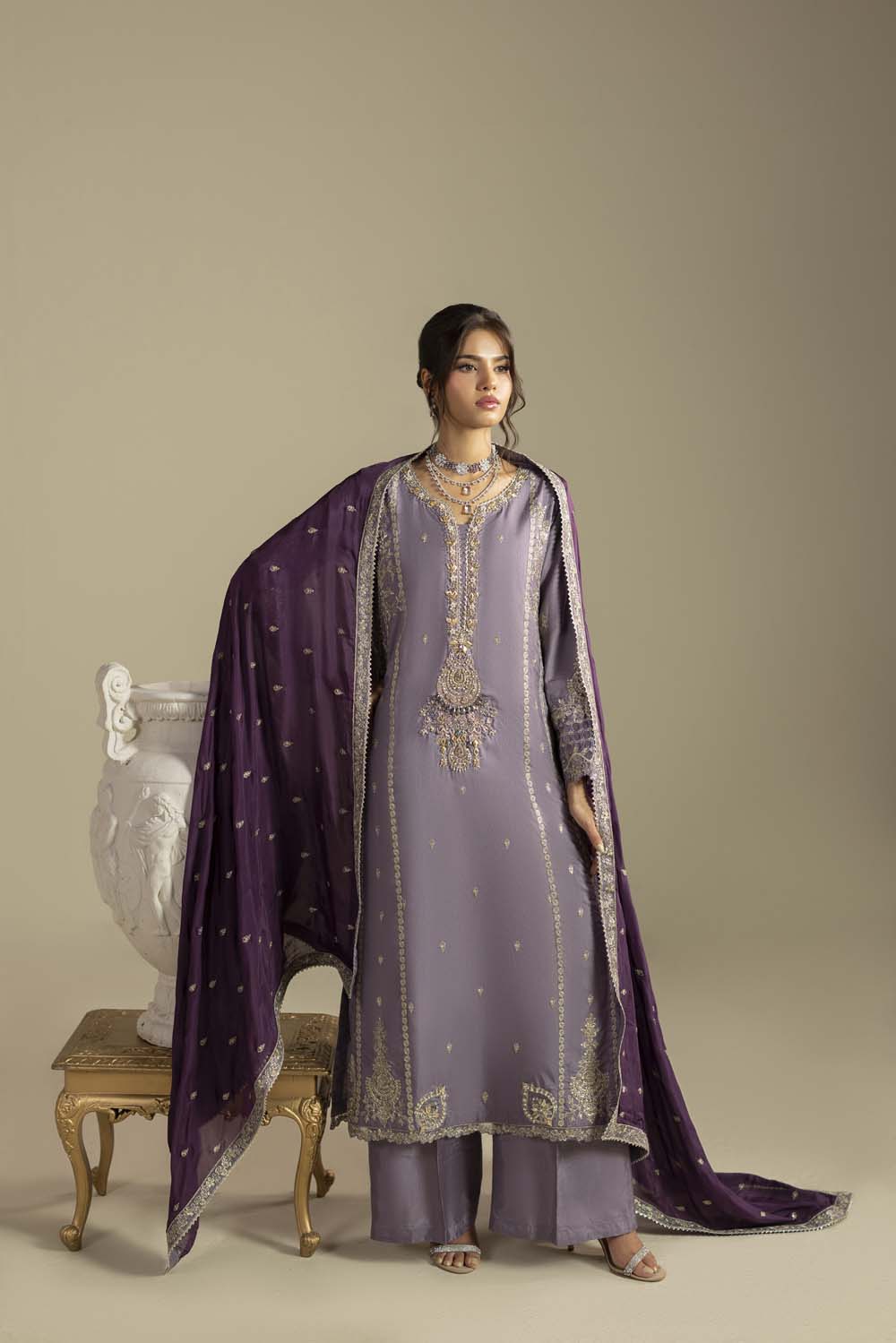 Raw Silk Hand-Embellished Suit — Mauve | Rosh Creations