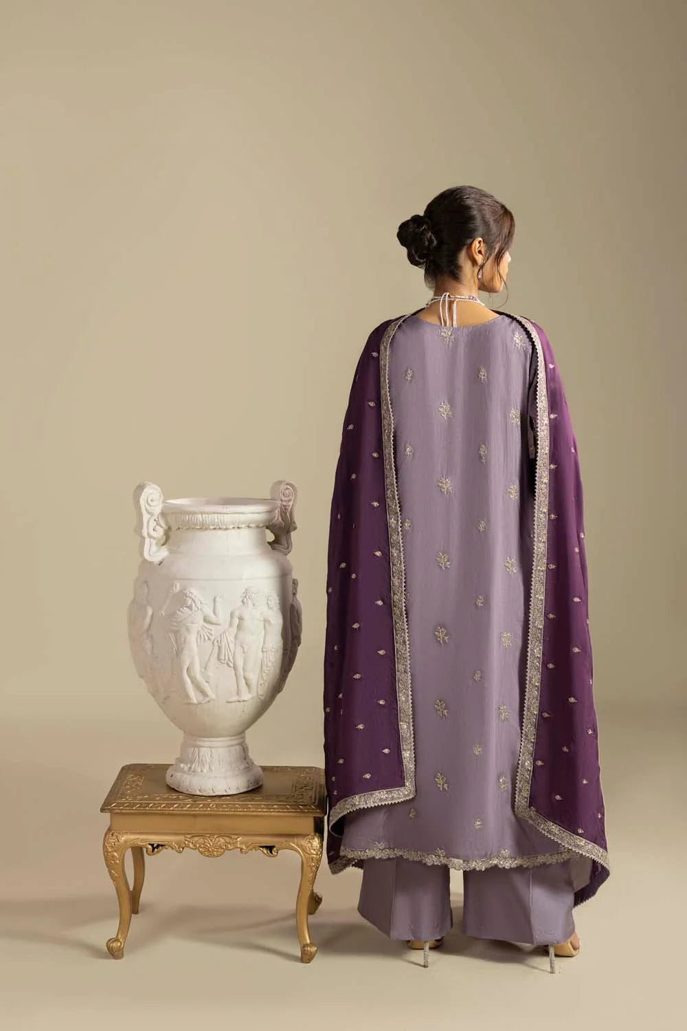 Raw Silk Hand-Embellished Suit — Mauve | Rosh Creations