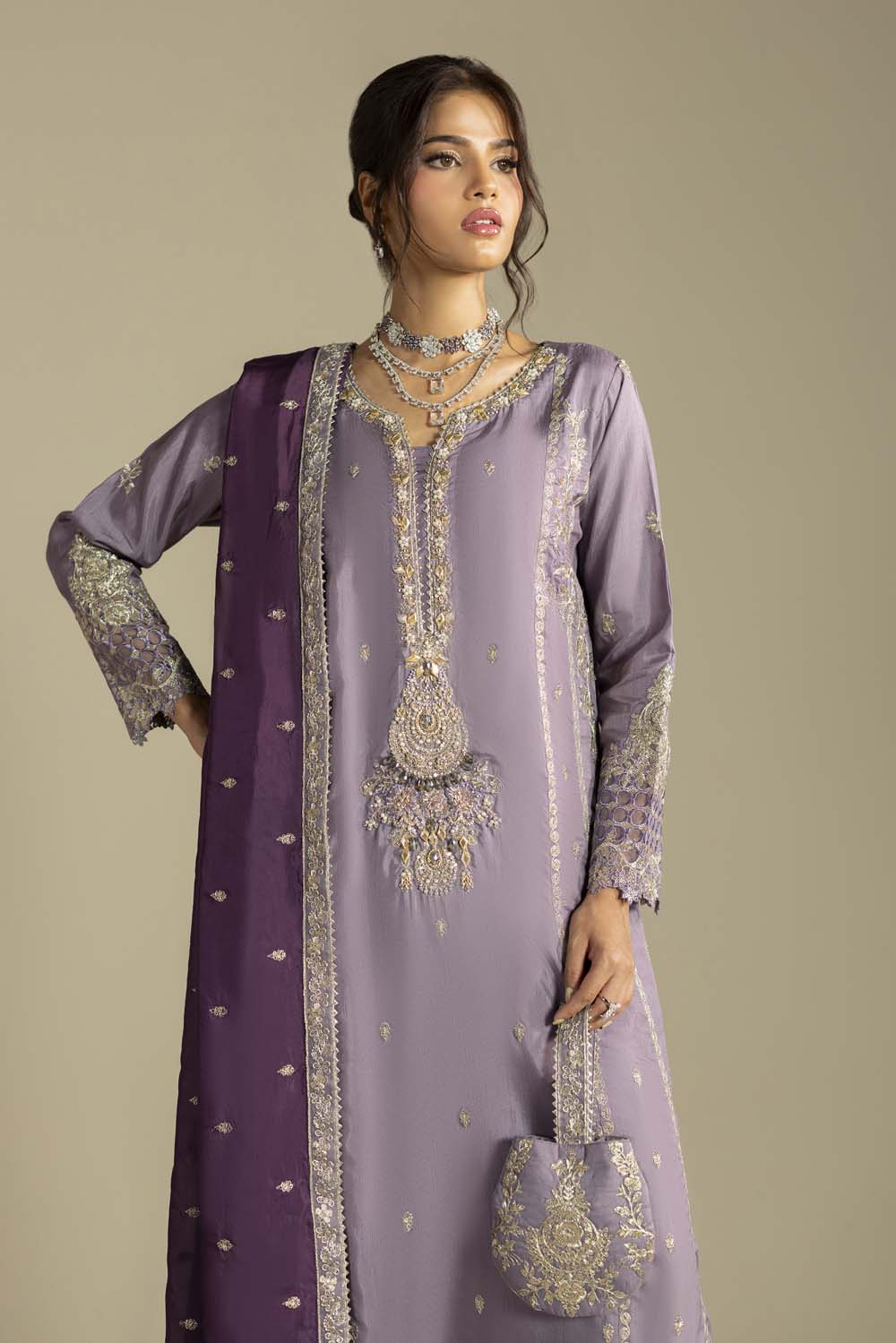 Raw Silk Hand-Embellished Suit — Mauve | Rosh Creations