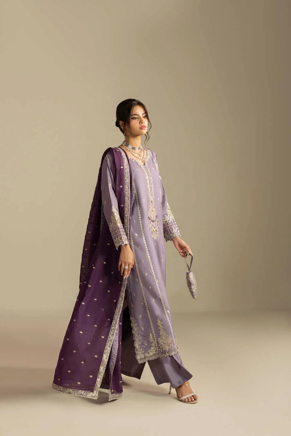 Raw Silk Hand-Embellished Suit — Mauve | Rosh Creations