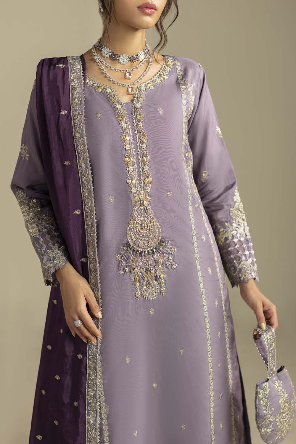 Raw Silk Hand-Embellished Suit — Mauve | Rosh Creations