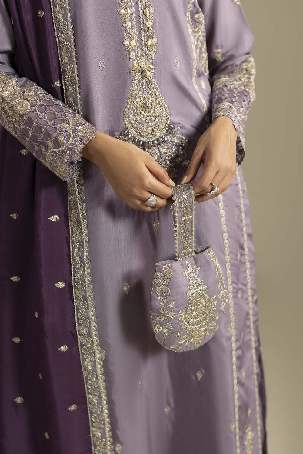 Raw Silk Hand-Embellished Suit — Mauve | Rosh Creations