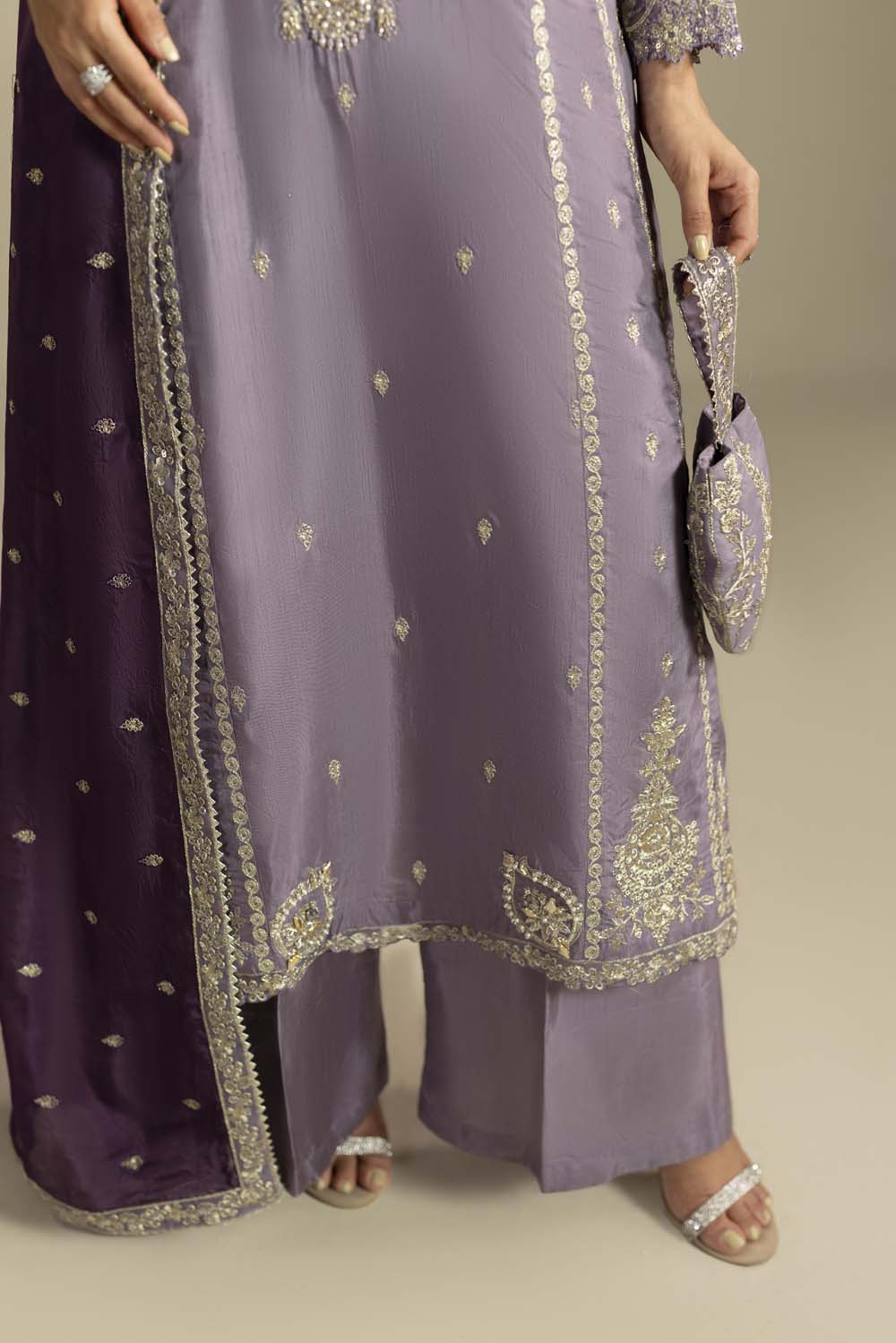 Raw Silk Hand-Embellished Suit — Mauve | Rosh Creations