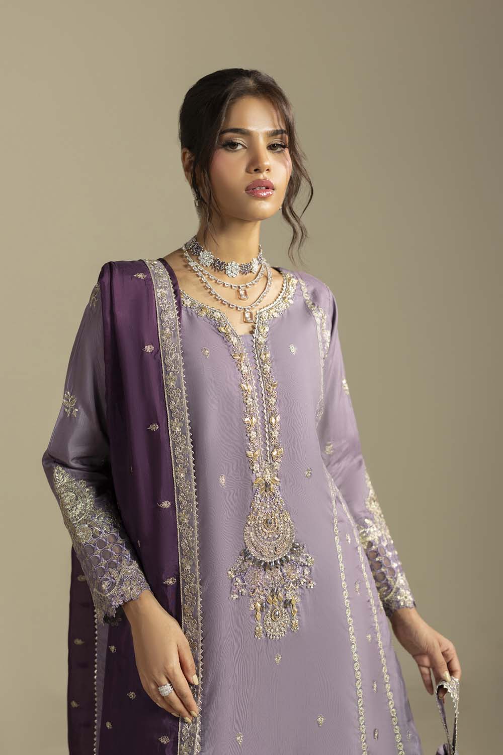 Raw Silk Hand-Embellished Suit — Mauve | Rosh Creations