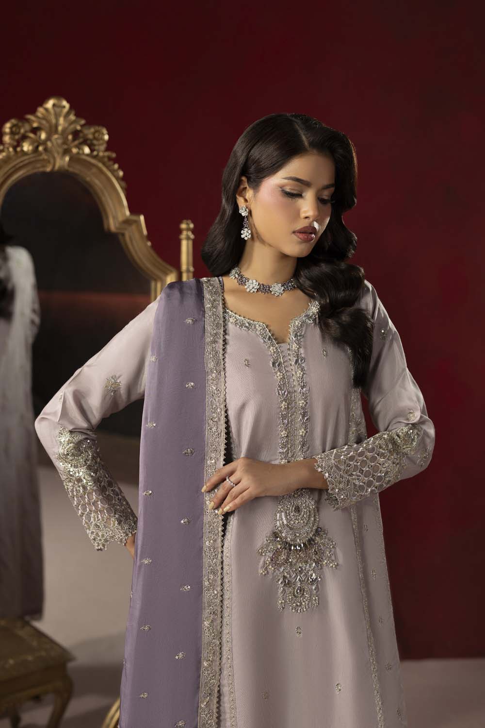 Raw Silk Hand-Embellished Suit — Mouse Gray | Rosh Creations