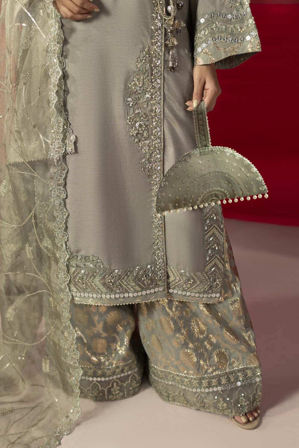 Raw Silk Hand-Embellished Suit — Olive Green | Rosh Creations