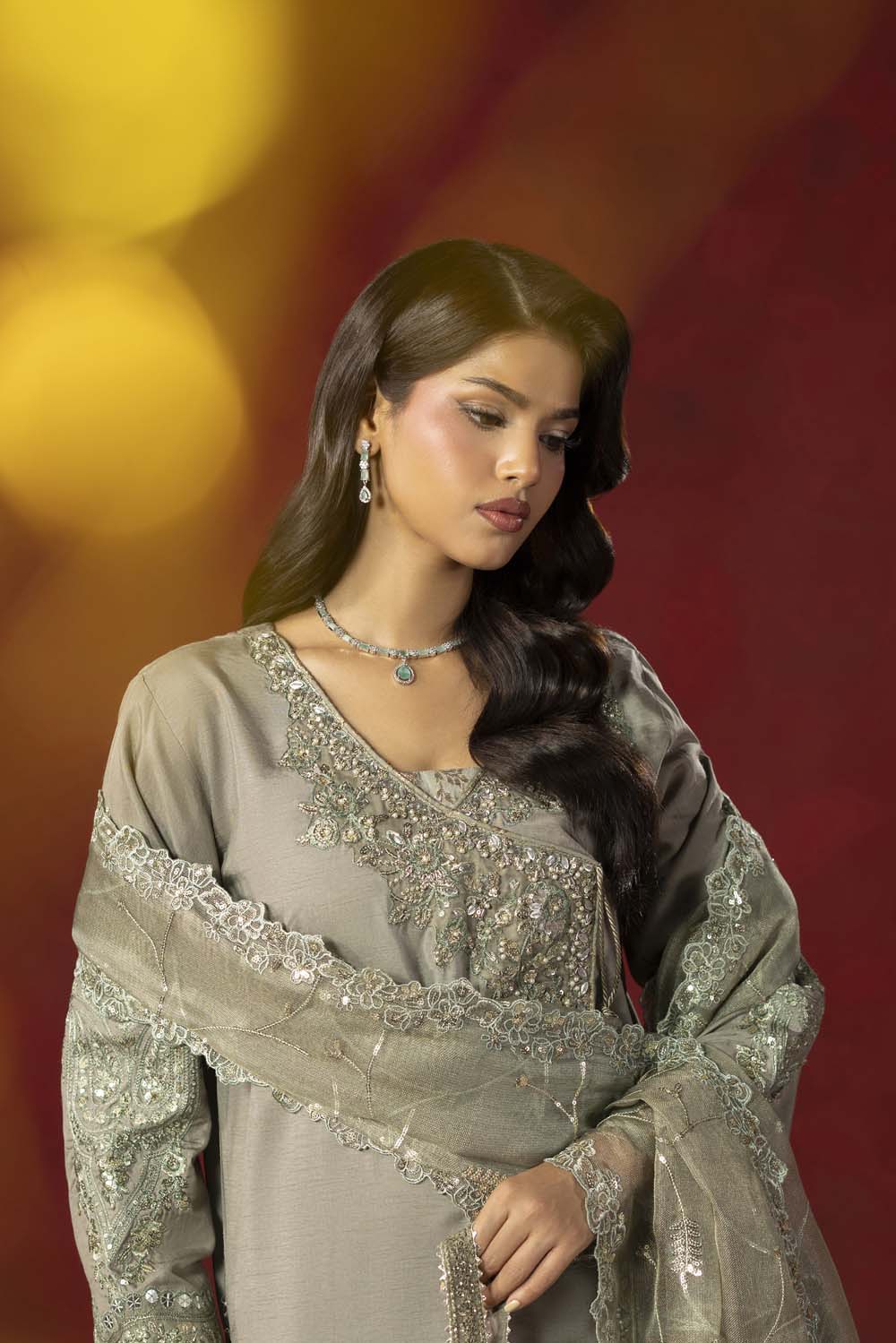 Raw Silk Hand-Embellished Suit — Olive Green | Rosh Creations
