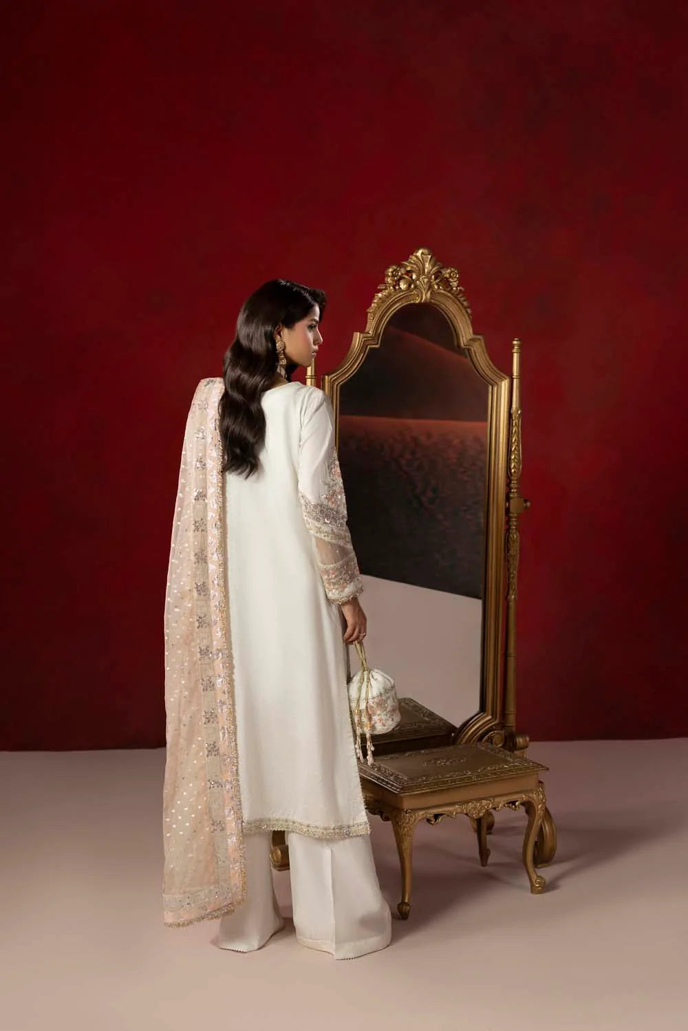 Raw Silk Hand-Embellished Suit — Pearl White | Rosh Creations